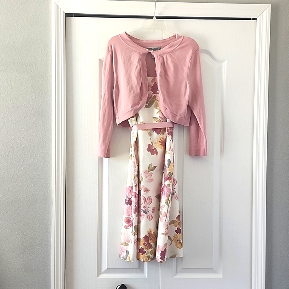 Floral A-line Dress w/ Cardigan